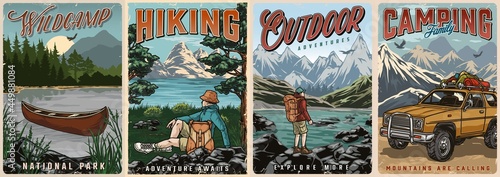 Outdoor adventure colorful posters