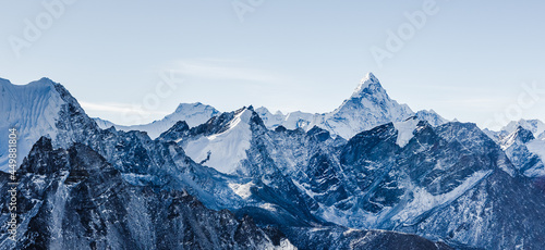 beautiful view of mount Ama Dablam with beautiful sky on the way to Everest base camp, Khumbu valley, Sagarmatha national park, Everest area, Nepal photo