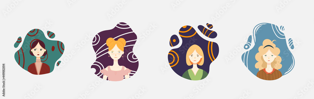 Set woman, girl portraits. Brunette, blond or red hair. Fashion avatar user icon, character. Set woman, girl portraits. Brunette, blond or red hair. Fashion avatar user icon, character.