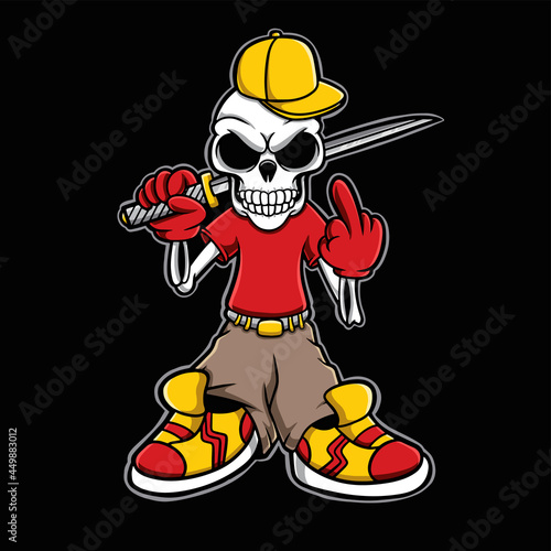 Cool Skull with Sword Cartoon