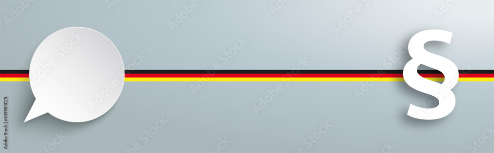 Sprechblase und Paragraf mit der Deutschland Fahne Sprechblase und Paragraf mit der Deutschland Fahne