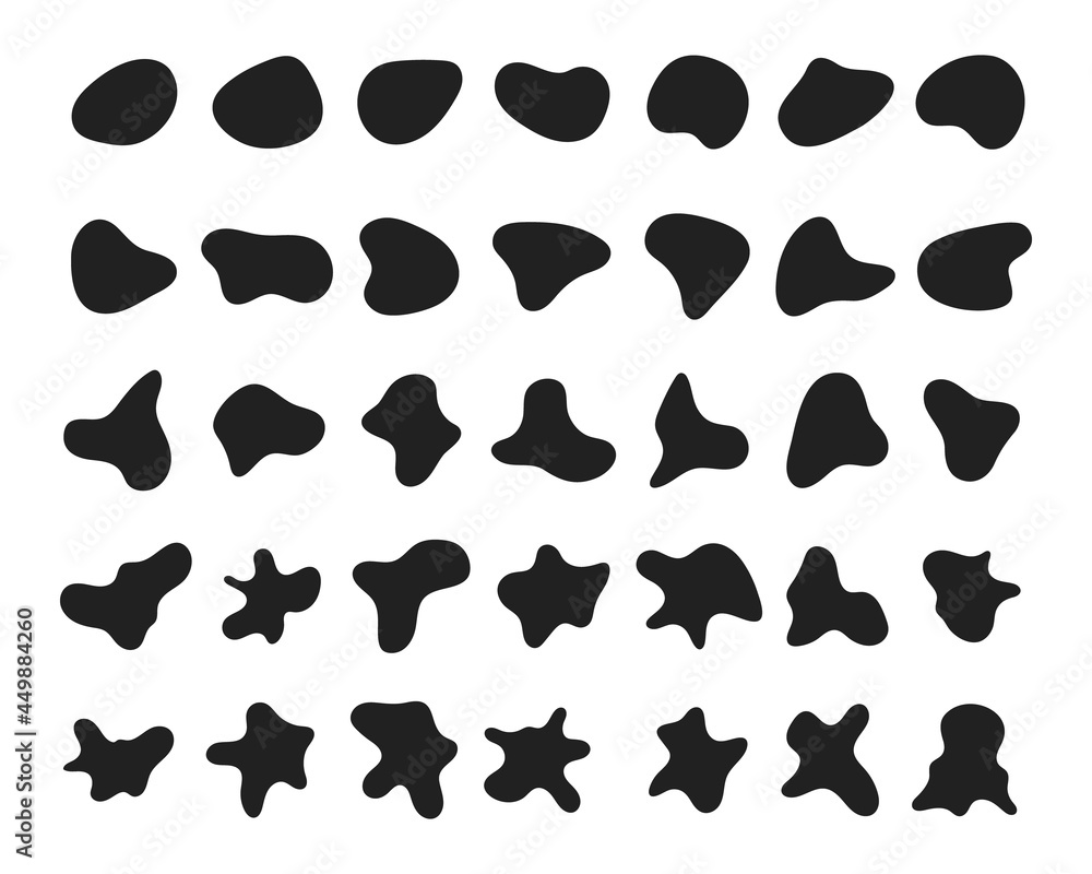 Random abstract liquid organic black irregular blotch shapes flat style design fluid vector illustration set banner simple shape template for presentation design, flyer, isolated on white background. Random abstract liquid organic black irregular blotch shapes flat style design fluid vector illustration set banner simple shape template for presentation design, flyer, isolated on white background.