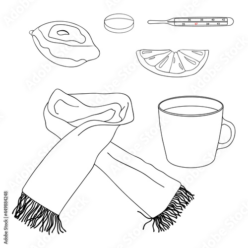 Therapy outline objects. white background. Hand drawing. Vector illustration. Cold elements.