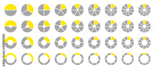 Set Runde Tortendiagramme Grau Gelb