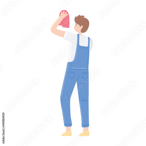man holding rag cleaning