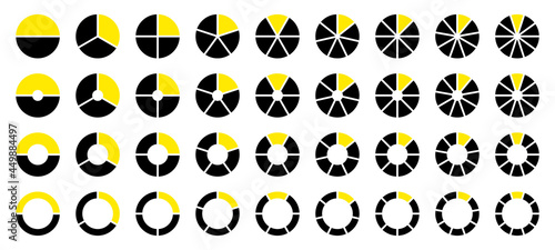 Set Runde Tortendiagramme Schwarz Gelb