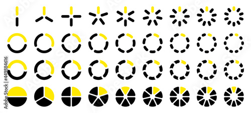 Set Gerundete Tortendiagramme Schwarz au Gelb
