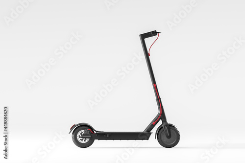 Modern black electric scooter on a white background. An ecological alternative to transportation for the city. 3d rendering