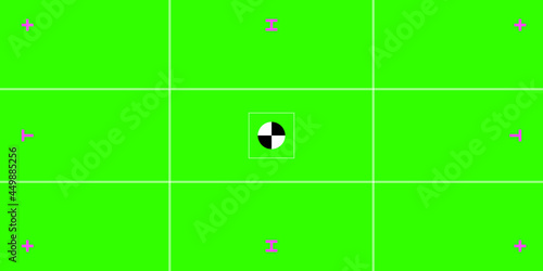 Green colored chroma key background screen flat style design vector illustration. Chroma key VFX screen with tracking marks on it abstract background concept for video footage.