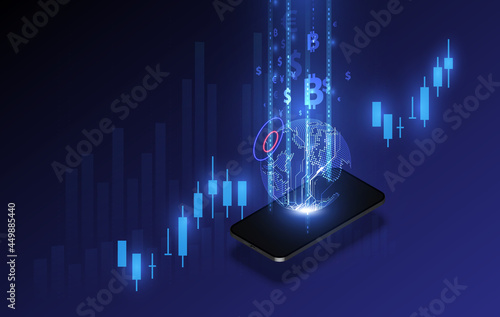 International currency transfer, payment via a smartphone using a smartphone Vector illustration of money concept