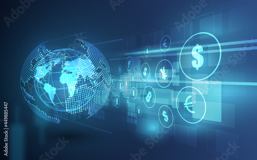 Money transfer. Global Currency. Stock Exchange. Stock vector illustration.