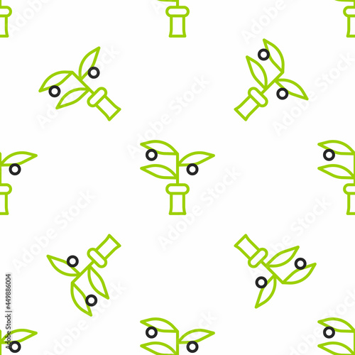 Line Plant breeding icon isolated seamless pattern on white background. Plants growing in the test tubes. Organic food ,agriculture and hydroponic. Vector