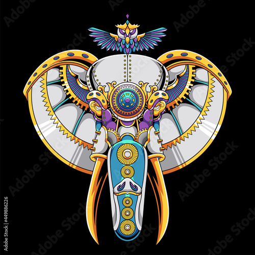 Elephant ornament illustration and tshirt design premium vector Premium Vector