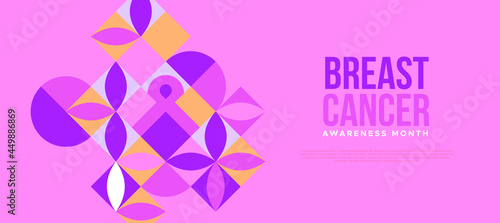 Breast Cancer month mosaic flower ribbon template