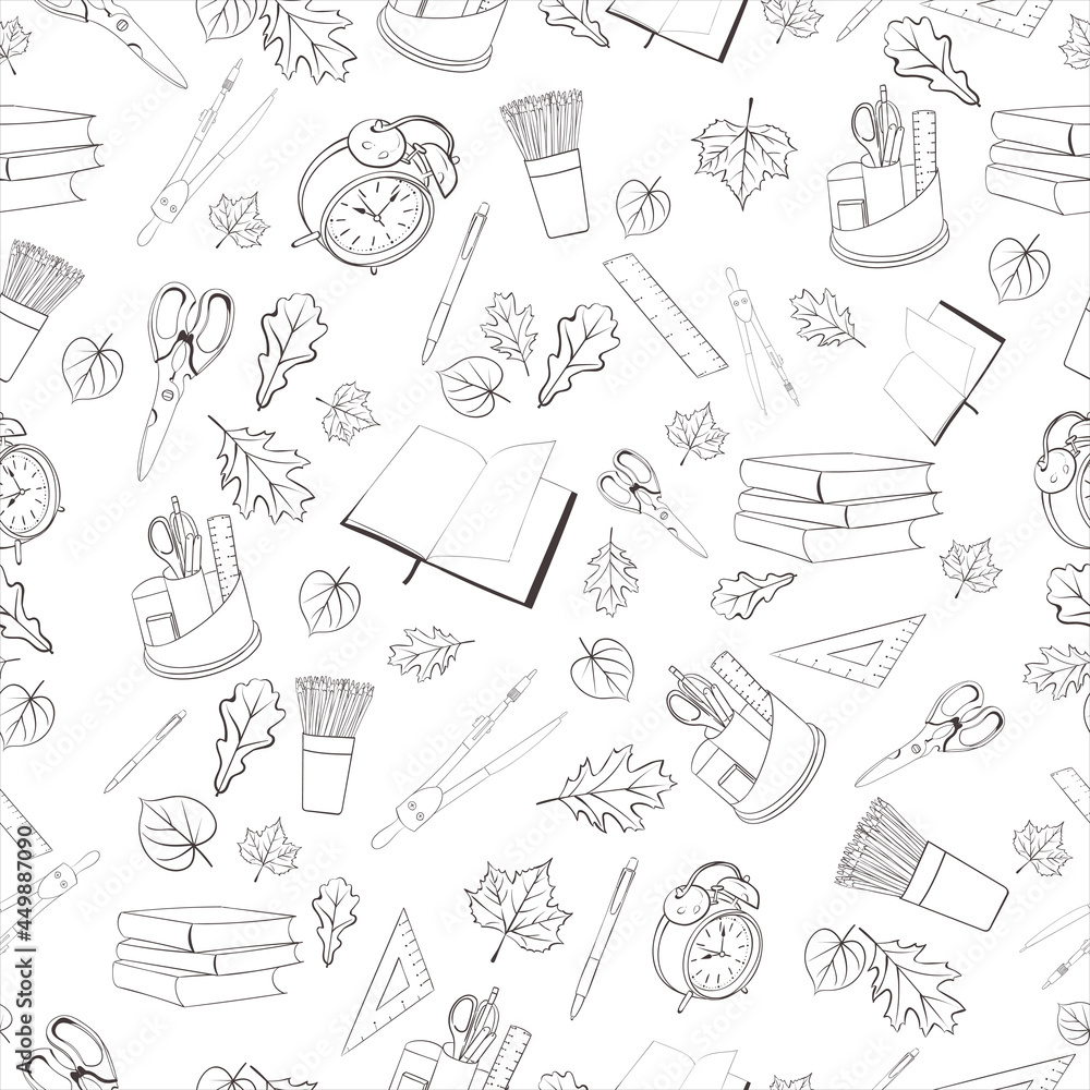 seamless pattern back to school, hand drawing school supplies