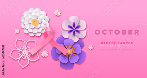 Breast Cancer pink ribbon papercut flower template