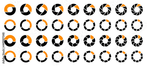 Set Tortendiagramme Pfeile Schwarz Orange