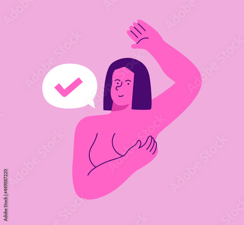 Woman self breast exam health prevention cartoon