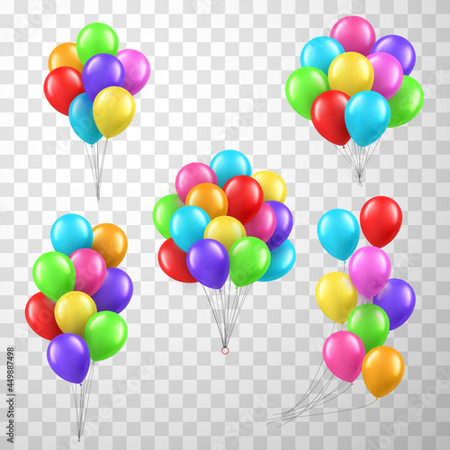 Collection of multicolored realistic balloons vector holiday air design for festive celebration