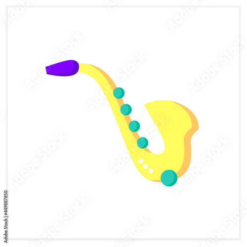 Saxophone flat icon. Classical woodwind orchestral instrument. Classical, ethnic and modern music. Music from different countries. 3d vector illustration