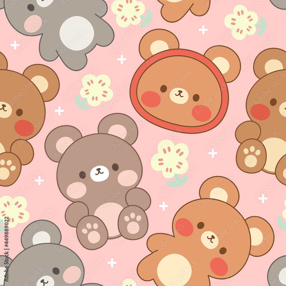 Teddy Bear Seamless Pattern Background, Happy cute bear, Cartoon Panda Bears Vector illustration for kids forest background with dots Teddy Bear Seamless Pattern Background, Happy cute bear, Cartoon Panda Bears Vector illustration for kids forest background with dots