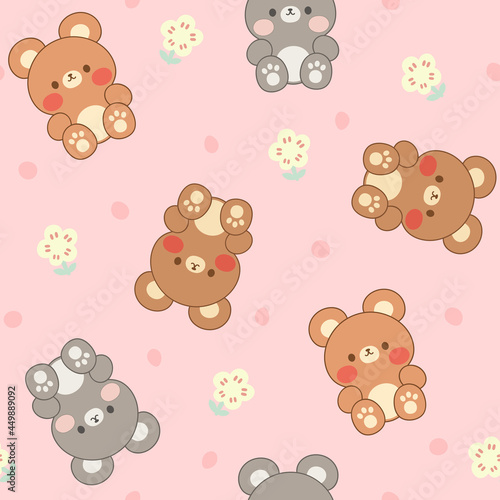 Teddy Bear Seamless Pattern Background  Happy cute bear  Cartoon Panda Bears Vector illustration for kids forest background with dots