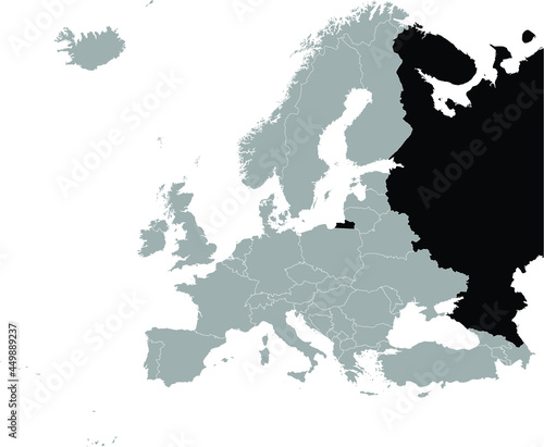Black Map of Russia on Gray map of Europe 