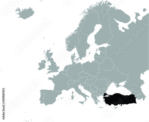 Black Map of Turkey on Gray map of Europe 