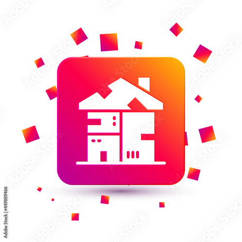 White Homeless cardboard house icon isolated on white background. Square color button. Vector