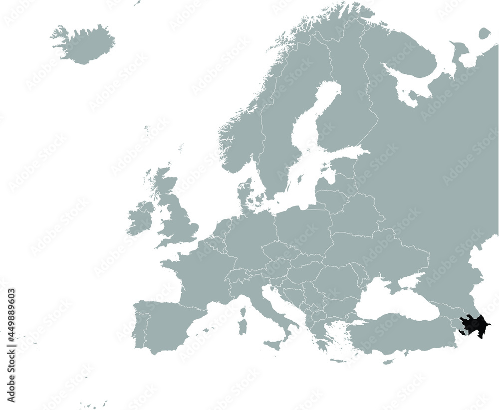 Naklejka premium Black Map of Azerbaijan on Gray map of Europe