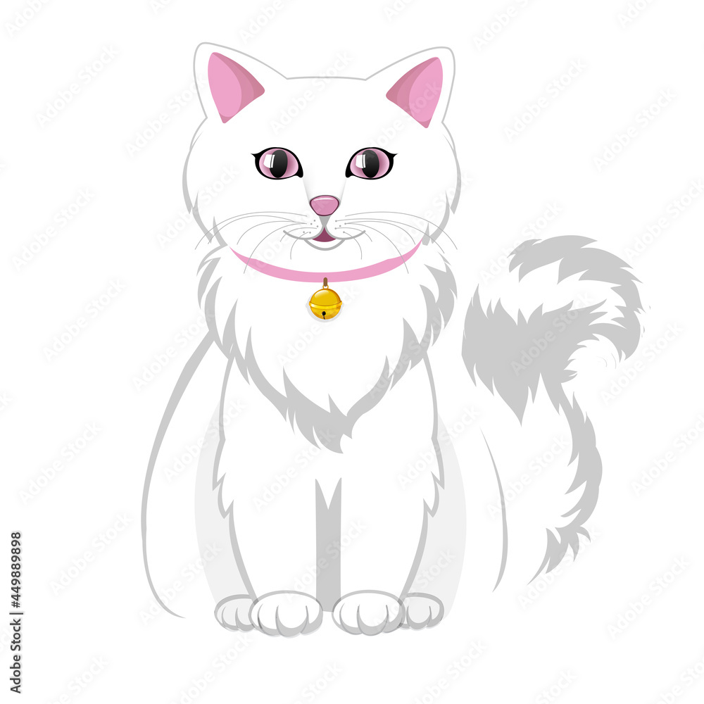 White cat on a white background. Vector illustration.