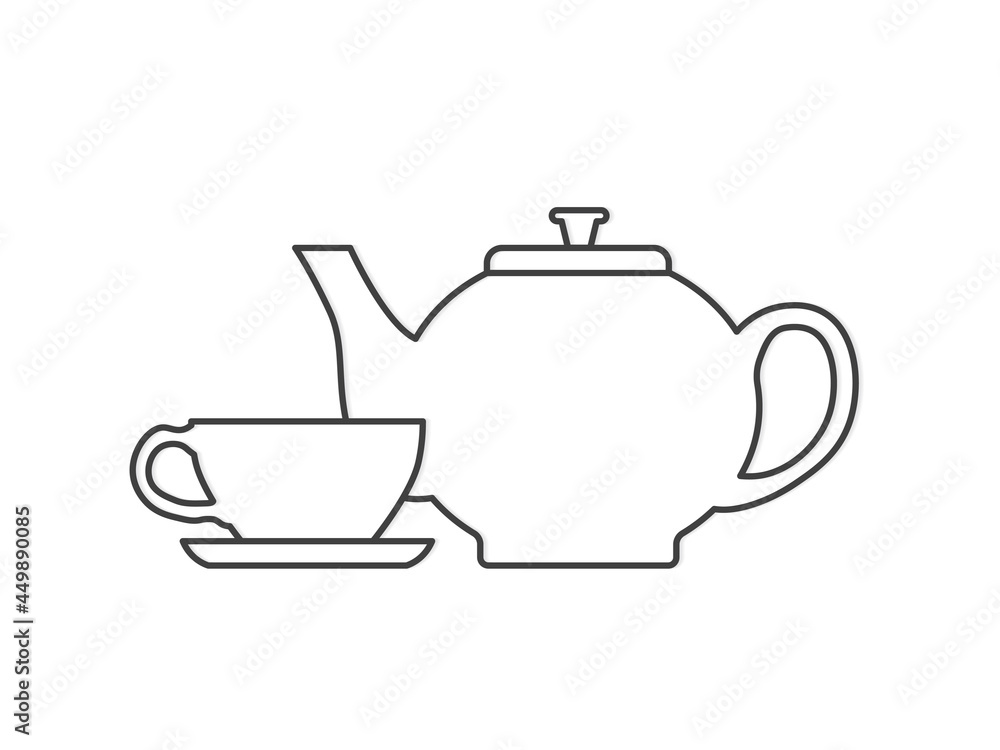 black outline of teapot and cup icon- vector illustration black outline of teapot and cup icon- vector illustration