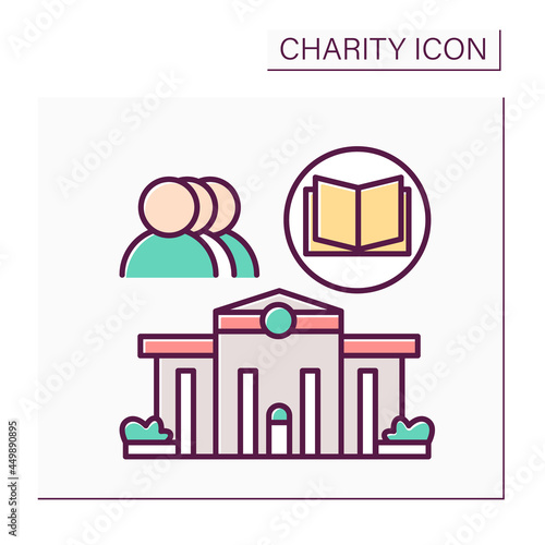 Public libraries color icon. Bookcrossing. Free books, exchange books. Free studying, self-education. Donations to saving libraries. Volunteering and charity concept. Isolated vector illustration