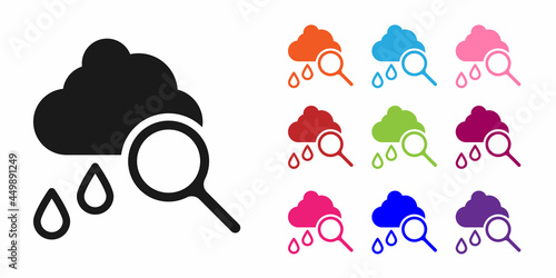 Black Cloud with rain icon isolated on white background. Rain cloud precipitation with rain drops. Set icons colorful. Vector