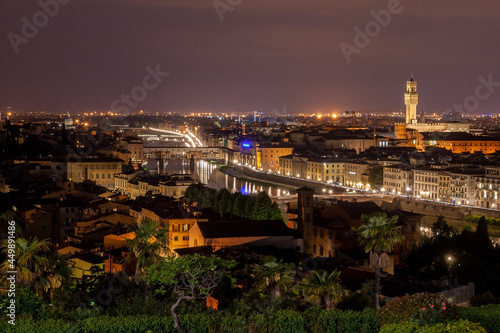View of the city of Florence from the Piazzale Michelangelo on a summer night