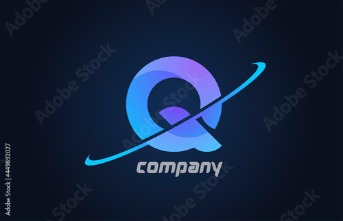 Q blue swoosh alphabet letter logo icon template. Creative design for business and company