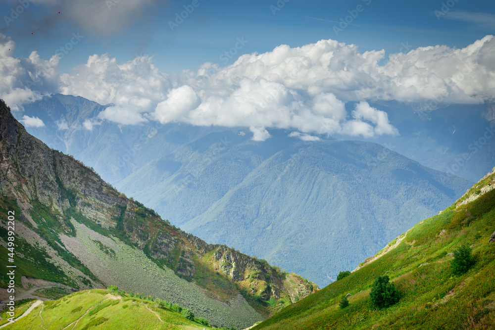 Beautiful mountain landscape. Grassy mountains and hills.