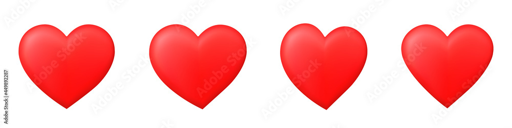 Red heart collection. 3D red hearts set. Red heart icon - stock vector.