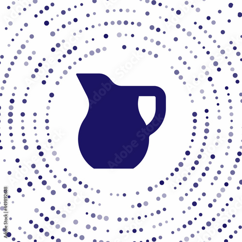 Blue Jug glass with milk icon isolated on white background. Kettle for milk. Glass decanter with drinking milk. Abstract circle random dots. Vector