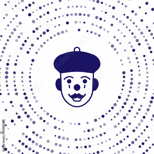 Blue French mime icon isolated on white background. Abstract circle random dots. Vector
