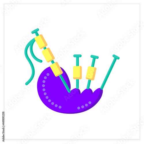  Bagpipes flat icon. Traditional Scottish woodwind musical instrument.Classical, ethnic and modern music. Music from different countries. 3d vector illustration