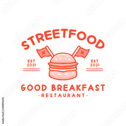 Burger and flags street food, illustration for stickers and t shirt.