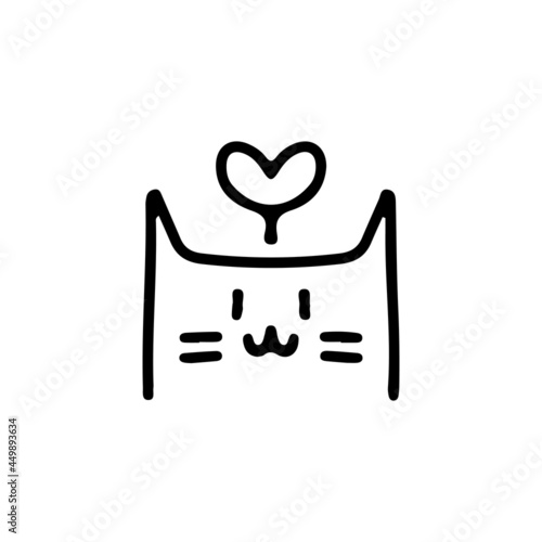 cute cat head and heart linear hipster logo