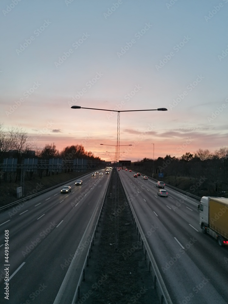 Sunset over a large highway 