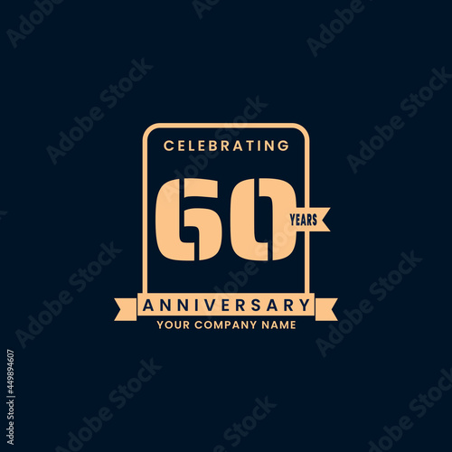 Gold modern 60 year anniversary logo. birthday. Celebration. Celebrating. element. Tape