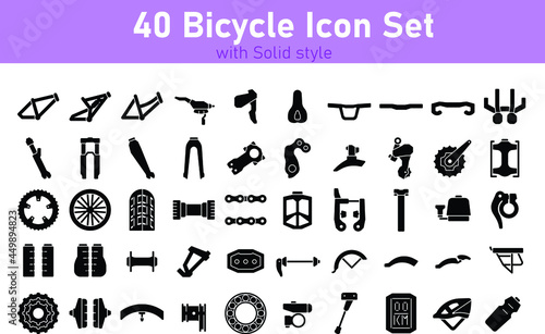 Set of Bicycle Parts with Solid Style Vector Pixel Perfect