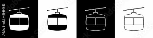 Set Cable car icon isolated on black and white background. Funicular sign. Vector