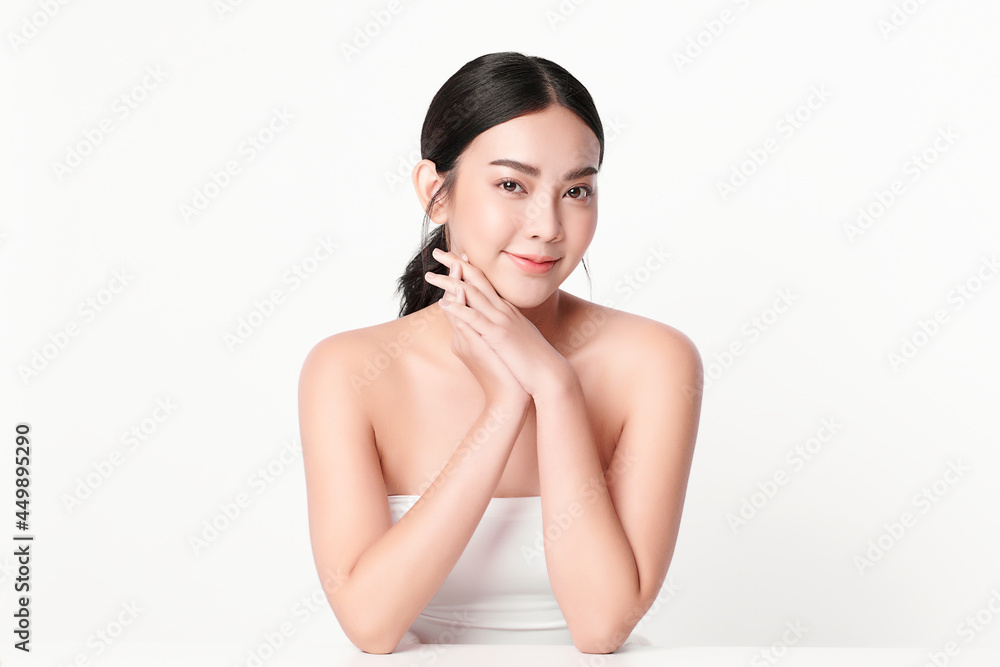 Beautiful young asian woman with clean fresh skin on white background, Face care, Facial treatment, Cosmetology, beauty and spa, Asian women portrait. Beautiful young asian woman with clean fresh skin on white background, Face care, Facial treatment, Cosmetology, beauty and spa, Asian women portrait.