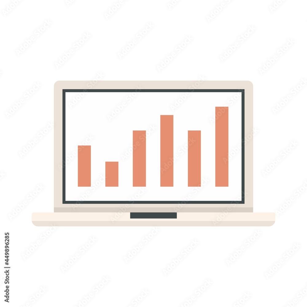 Laptop conversion rate graph icon flat isolated vector Laptop conversion rate graph icon flat isolated vector