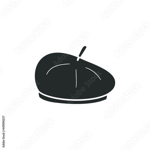 Parisian Beret Icon Silhouette Illustration. Paris France Hat Vector Graphic Pictogram Symbol Clip Art. Doodle Sketch Black Sign.
